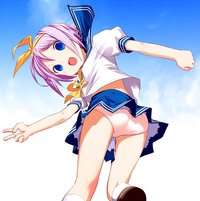 lucky star hentai ass blue eyes child hiiragi tsukasa loli lucky star panties pantyshot purple hair ribbon school uniform serafuku skirt tagme uni