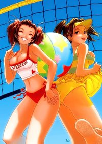 open mouth hentai hentai girls ass ball barefoot beach volleyball beachball bikini blush breasts cleavage eyes closed feet hat highres hips huge kobayashi yuji large open mouth page