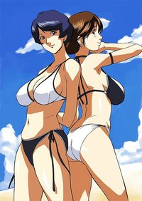 2girls hentai hentai girls arms behind back ass beach bikini blue eyes hair breasts brown cirima cleavage cloud curvy hikaru huge looki