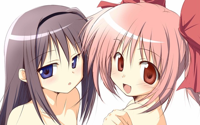 mahou shoujo ai hentai anime ecchi girls blue eyes wallpapers shoujo red madoka mahou magica kaname akemi homura