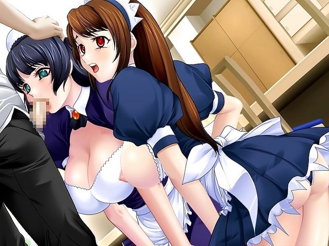 game cg hentai page black bakunyuu maid game girls hair breasts artist cleavage eyes long brown dblog aga red fellatio kissa aqua suck gotou shizuku kirishima nagisa