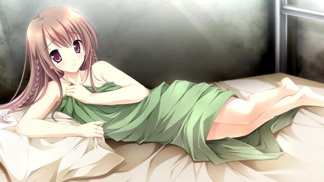 game cg hentai game hair blush eyes long pink brown canvas otome koi trap konachan miyama bed barefoot visual novel mizuki kimishima tsumugu