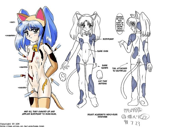 gloves hentai tail hair blue elbow gloves collar horizontal body dblog cat animal ears butt clothes ruri bell hoshino plug buttplug jingle paint false bodypaint