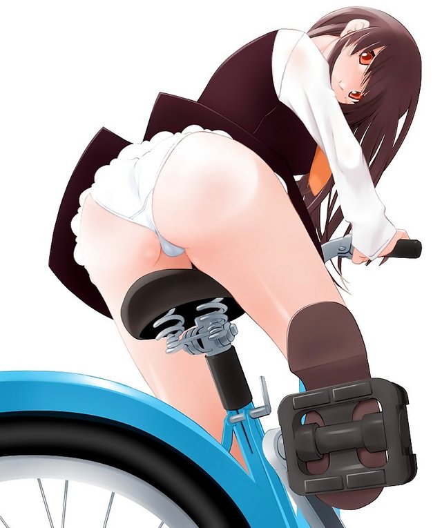 panties hentai hentai hair ass eyes long brown orange panties pantyshot bicycle garakuta unio