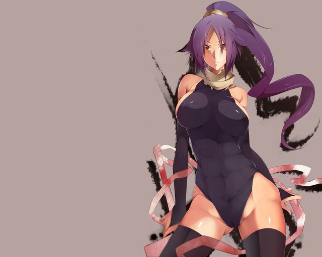 purple hair hentai hentai media bleach posing yoruichi