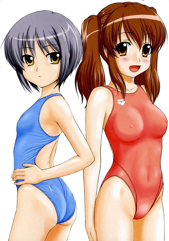 suzumiya haruhi no yuuutsu hentai hentai hair ass nipples yuki swimsuit one piece short cameltoe highres erect haruhi suzumiya competition nagato yuuutsu asahina mikuru