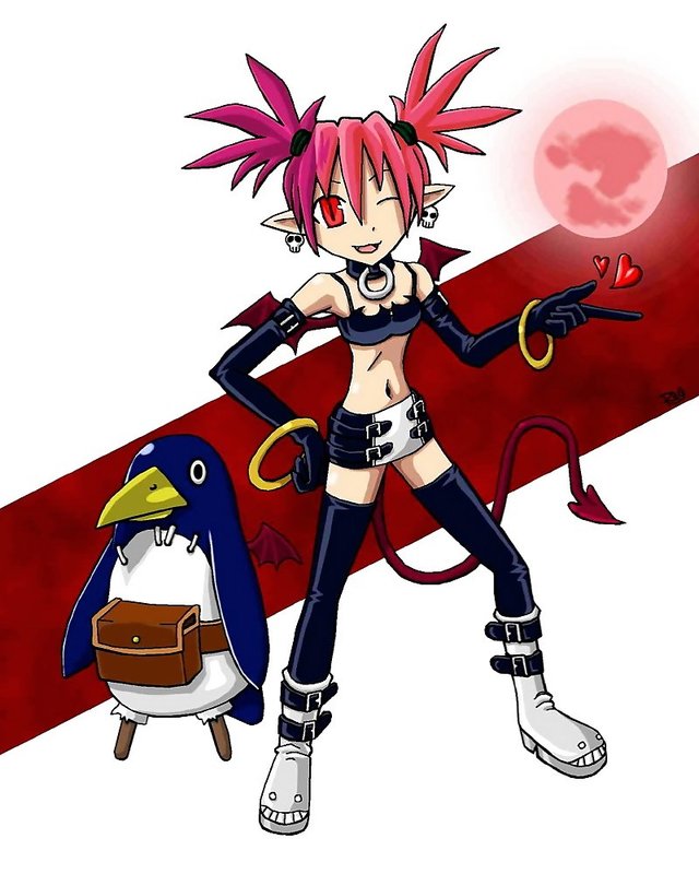 demon girls hentai girl female moon hair bloganime eyes gloves collar monster boots red demon loli solo necklace earrings miniskirt disgaea etna bracelet prinny standin