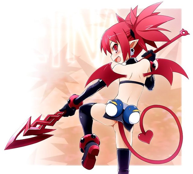 disgaea 2 hentai hentai tail girl hair ass from behind skirt eyes elbow gloves red ears wings demon panties makai back senki miniskirt yui disgaea etna pointy bat prinny haga