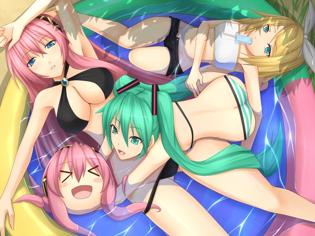 kagamine rin hentai blonde hair long pink miku megurine luka bikini swimsuit cream rin konachan short water aqua hatsune ice vocaloid kagamine