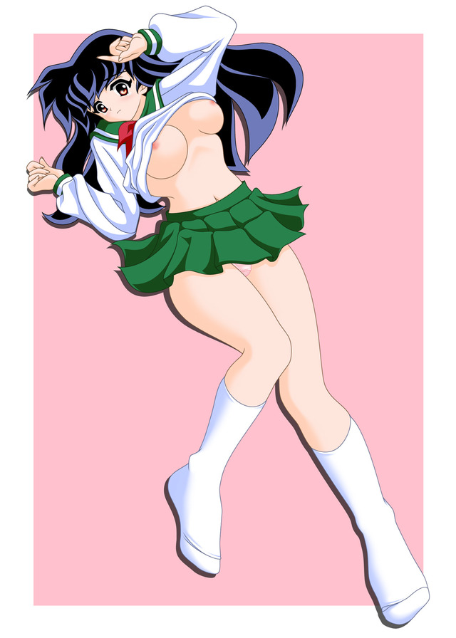 kagome and inuyasha hentai black school uniform hair breasts blush tagme nipples skirt long legs inuyasha kagome panties miniskirt thighs higurashi edecdd