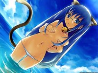 highres hentai dblog animal ears beach bell collar bikini blue eyes hair cat flat chest glasses highres hips horizontal jingle jinglebell loli lowleg page