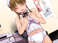 game cg hentai ccec apron blush brown hair dutch angle eyes closed game hentai maid midriff open mouth reaction topless