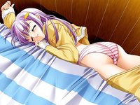 bed hentai hentai ass bed blush konoe nanami lamune lingerie pajamas panties pantyshot purple hair shirt lift skirt pull sleeping striped tagme underwear