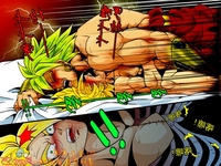 broly hentai toons pics pic picture boys anal blonde hair blush broly clothed nude dragon ball drool earrings gay jewelry male multiple views muscle rape ribs saliva size difference son goku super