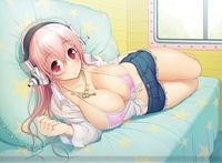 hottest hentai gallery bed bikini blush breasts cleavage headphones long hair navel necklace nitroplus open shirt pink red eyes shorts sonico super hentai pics vol